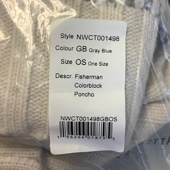 NEW! Naadam One Size $595 Wool Blend Fisherman Color Block Poncho Gray Blue J7-6 - Picture 13 of 13